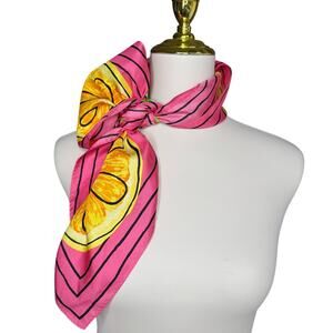 Talbots Silk Scarf Pink Novelty Citrus Print Square Limes Lemons Vintage Style